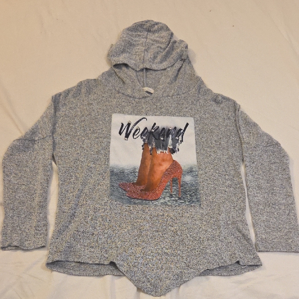 Occasion Heather Gray Weekend Graphic Women's Cowl Sweater